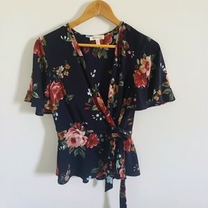 Floral Monteau Wrap Blouse Sz Junior Large